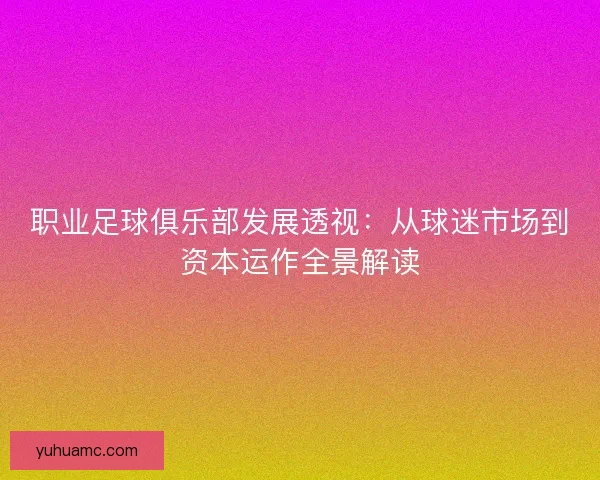 职业足球俱乐部发展透视：从球迷市场到资本运作全景解读